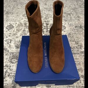 Stuart Weitzman Margot 75 Boot Basket Brown Suede Heeled Boots size 8.5